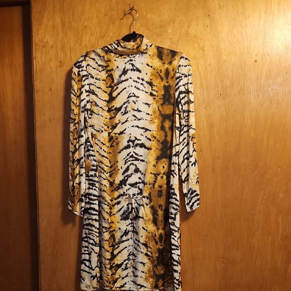 Zara Gold and Black Long Sleeve leopard print Dress